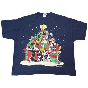 Sun Sportswear Looney Tunes T-Shirt Women 2XL Navy 1996 Vintage‎ Christmas